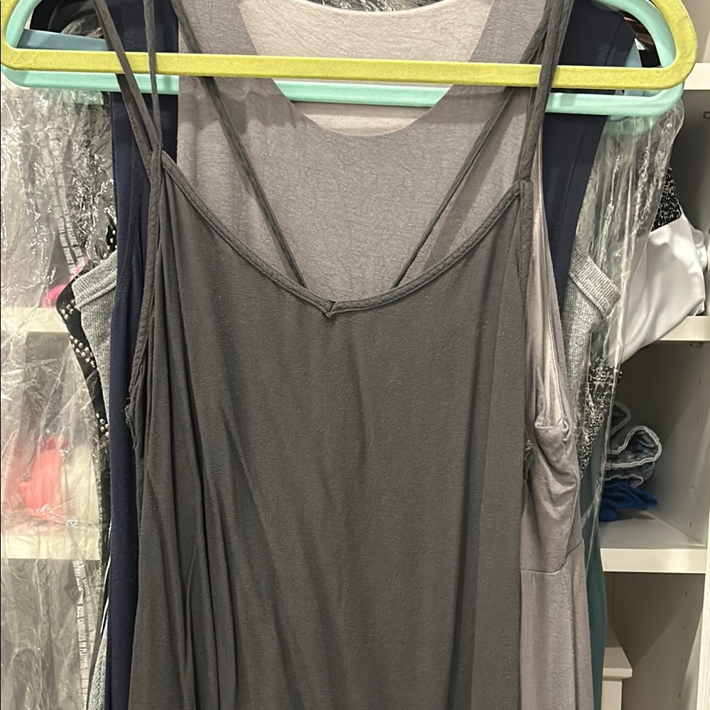 Aerie gray long v neck dress